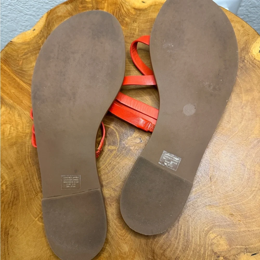 Tory Burch Patos Flat Slide Sandals in Samba Red Vachetta Leather Womens sz 7.5M